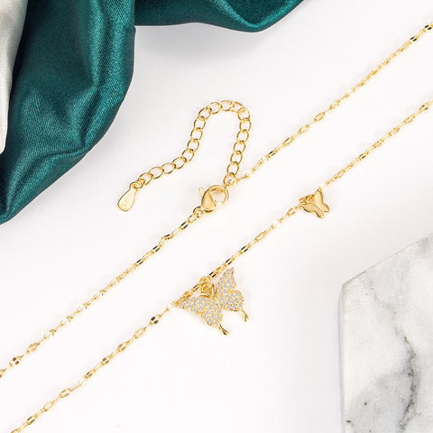 Silver Color Shiny Butterfly Tassel Necklace Women-JW01179-Veeddydropshipping