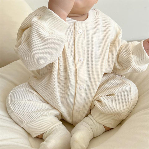 Newborn Baby Boy Waffle Jumpsuit Spring Autumn Girl Solid-TB00306-Veeddydropshipping