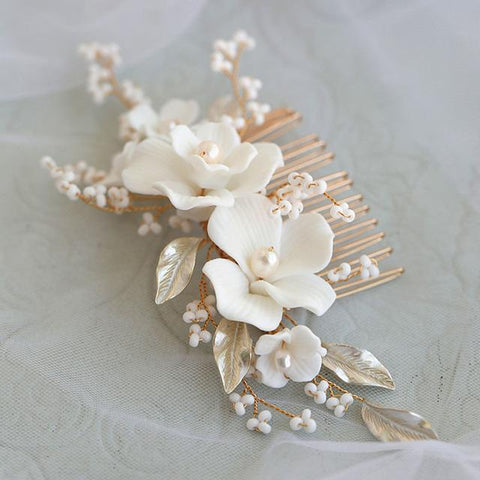 Freshwater Pearls  Flower Wedding Women Hair Jewelry -JW00517-Veeddydropshipping