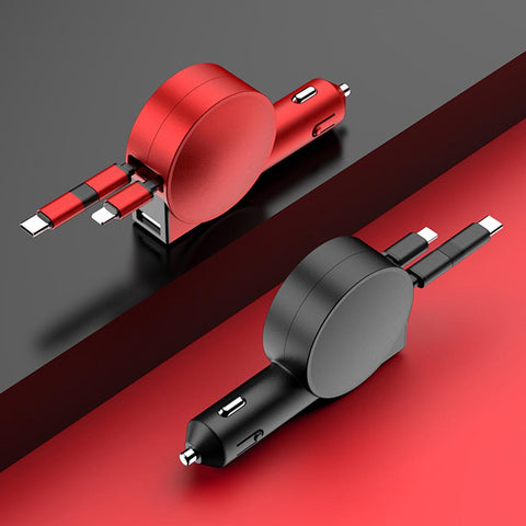 3in1 Car Charger with Retractable Cable Super Fast Charger-PA01164-Veeddydropshipping