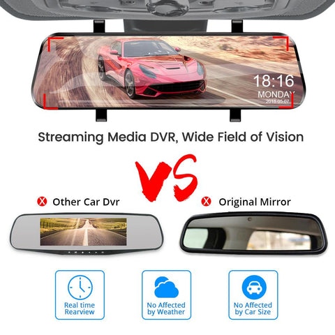 E-ACE Auto Black Box Car Dvr Streaming Media Mirror Dash Camera 10 Inch-AM00709-Veeddydropshipping