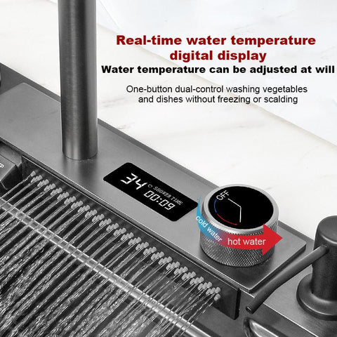 Kitchen Waterfall Sink Digital Display Large Single-TI00635-Veeddydropshipping