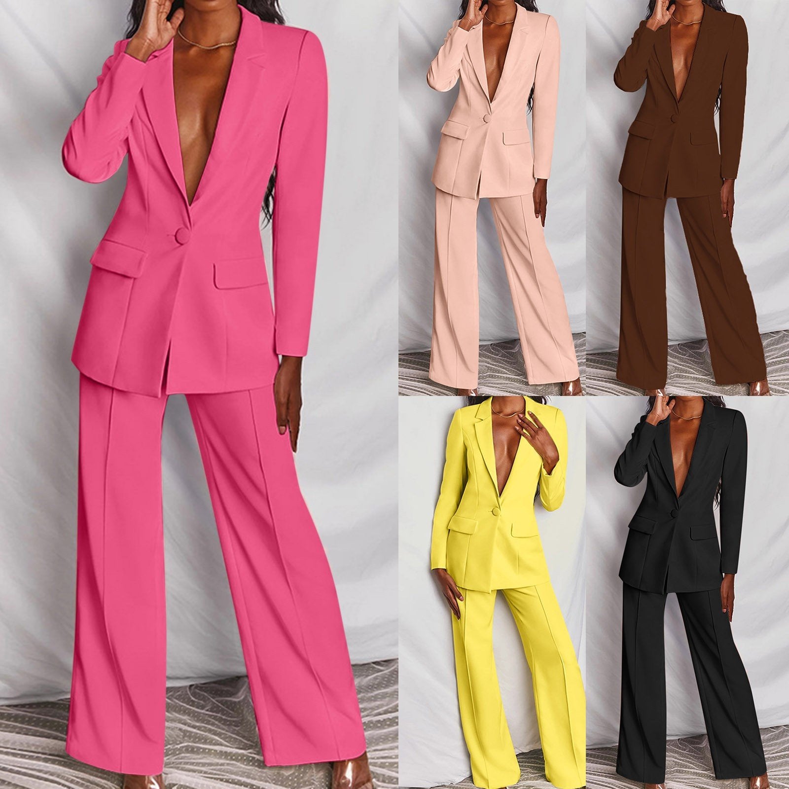 Women Office Suit Fashion Blazer Pantsuit V-Collar-WF00336-Veeddydropshipping