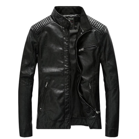 Leather Jacket Slim Fit Stand Collar PU Jacket Male-MF01362-Veeddydropshipping