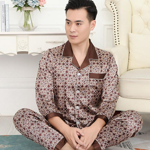 Sleepwear Set Pijama Set Long Sleeve Sleep Tops Trousers Sleep Wear Men-MF01577-Veeddydropshipping