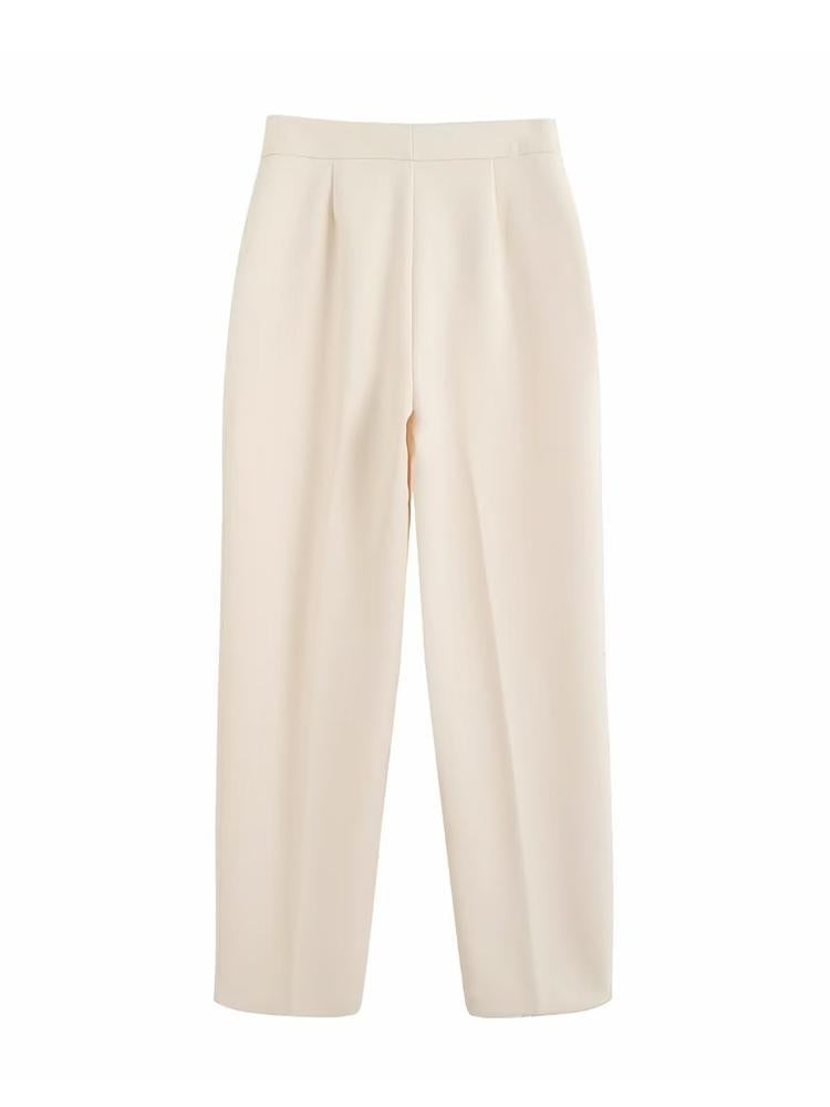 Fashion Zipper Trousers Vintage Lady Straight Pants-WF00084-Veeddydropshipping