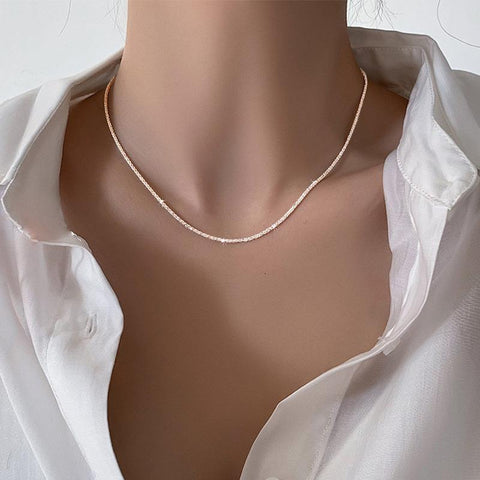 Silver  Sparkling Clavicle Chain Choker Necklace -JW01188-Veeddydropshipping