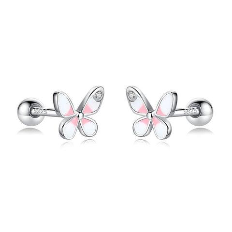 Real 925 Sterling Silver Fashion Sweet Butterfly Screw Stud Earrings -JW01432-Veeddydropshipping