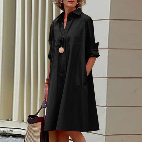 Long Sleeves Turn-down Collar Streetwear Female Dresses-Veeddydropshipping