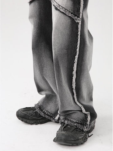 Pants Vintage Wash Rough Edge Straight Tube Splicing Male-MF00443-Veeddydropshipping