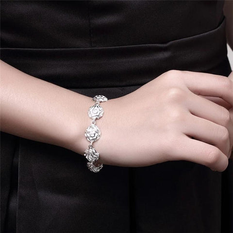 Rose flower 925 Sterling Silver rings Bracelets necklacesearrings Jewelry set  -JW00234-Veeddydropshipping