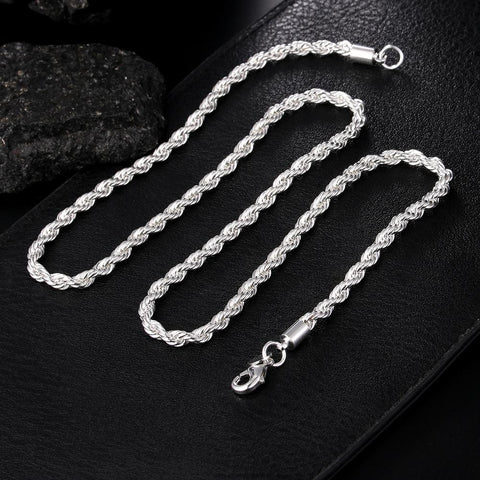 925 Sterling Silver  chain Necklace Bracelets  Jewelry Set -JW00202-Veeddydropshipping