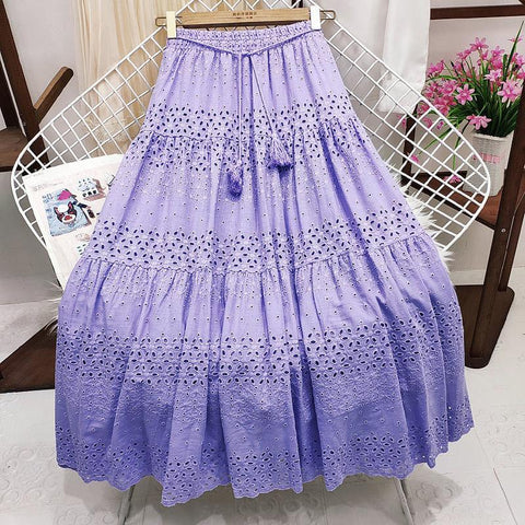 Women Hollow Out Long Skirt A-line Long Skirt-WF00508-Veeddydropshipping