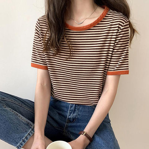 Women Summer Striped T-shirts For Women Clothing-Veeddydropshipping