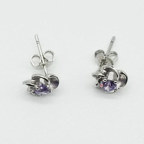 925 Silver Flower Stud Earrings Purple Swiss Diamond Jewelry  -JW00278-Veeddydropshipping