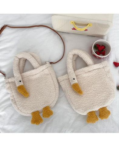 cute lamb plush duck shoulder bag big goose feather Tote bag-TB00076-Veeddydropshipping
