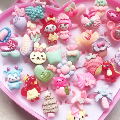 10pcs/lot Children Cartoon Rings Candy Flower Animal Bow Shape Set -JW01395-Veeddydropshipping