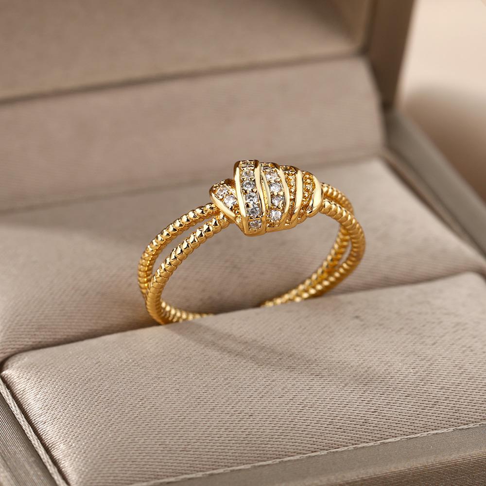 Zircon Cross Wrap Rings For Women Steel Adjustable Finger Ring-JW01404-Veeddydropshipping