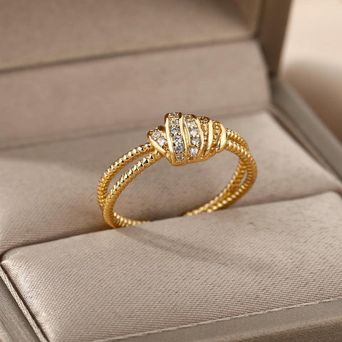 Zircon Cross Wrap Rings For Women Steel Adjustable Finger Ring-JW01404-Veeddydropshipping