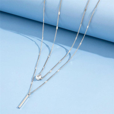 Simple Crystal Gold Color Pendant Necklace Set for WomeN-JW01332-Veeddydropshipping