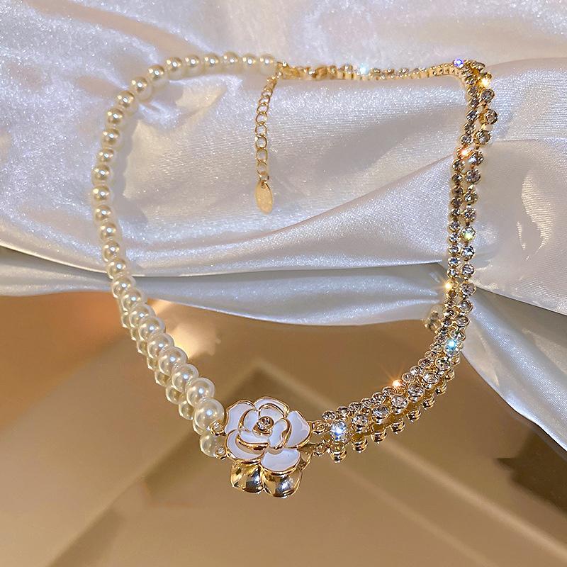 White Flower Crystal Choker Necklaces for Women Pearl -JW01347--Veeddydropshipping