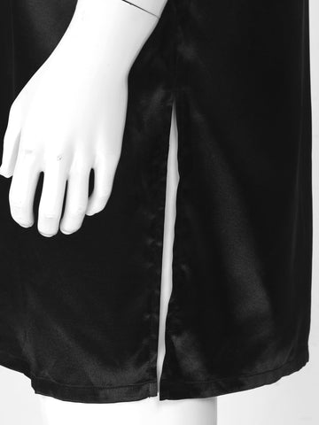 Sleep Tops V Neck Short Sleeve Sleepwear Soft Nightclothes Sides Split-MF01607-Veeddydropshipping