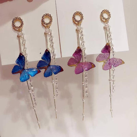 Korean Long Tassel Butterfly Drop Earrings Elegant Pearl -JW01456-Veeddydropshipping