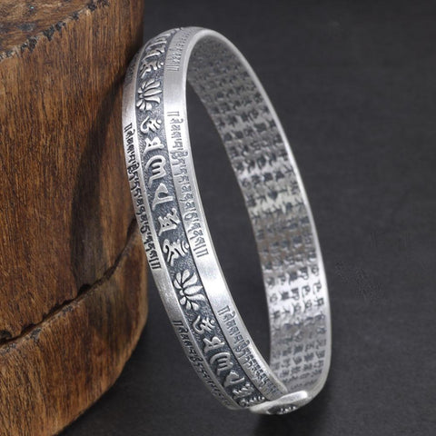 999 Pure Silver  Bangle Engraved Heart  Retro Lovers Men Bracelets-JW00127- Veeddydropshipping