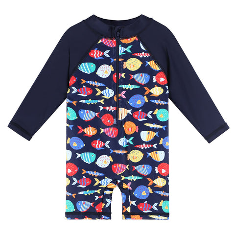 Cartoon Kids Swimwear Long Sleeve Baby Boy Swimwear One Piece Toddler Swimsuit -OS00085-Veeddydropshipping