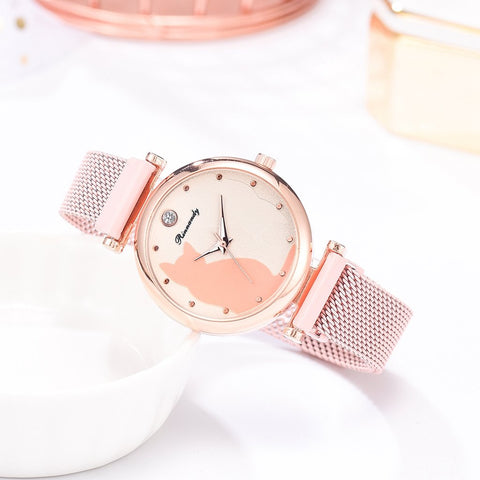 Fashion Watch Set 5pcs Quartz Wristwatch Mesh Bracelet Cat-JW00930-Veeddydropshipping