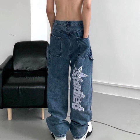 Embroidered Black Jeans Men Spring and Autumn-MF00619-Veeddydropshipping