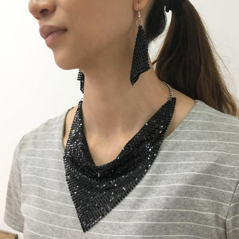Metal Slice Bib Choker  Wedding Fashion Jewelry Sets -JW00348-Veeddydropshipping