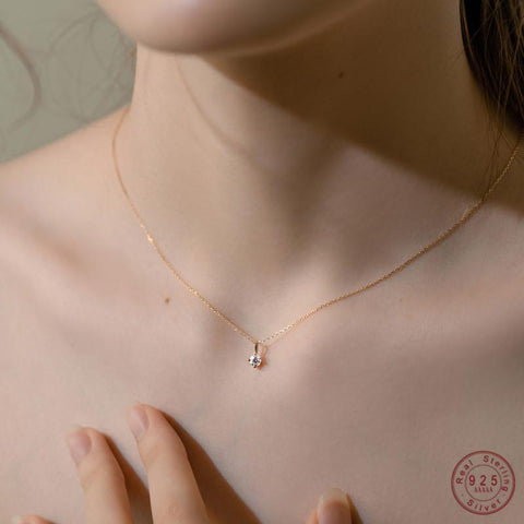 925 Sterling Silver Plated 14k Necklace Four-Claw  Clavicle Chain for Women -JW00069-Veeddydropshipping