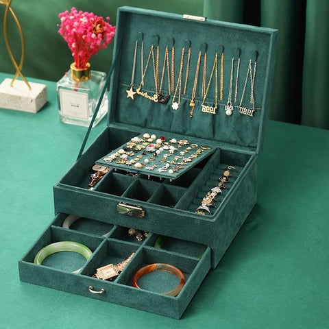 Multi-layer Flannelette Antique Jewelry Box -JW01717-Veeddydropshipping