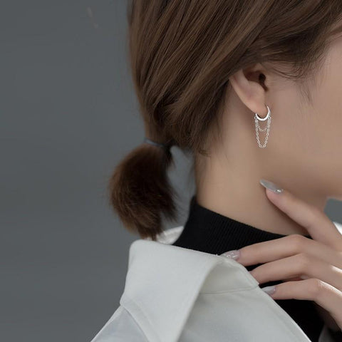 925 Sterling Silver Double Layer Tassel Hoop Earrings For Women -JW00074-Veeddydropshipping