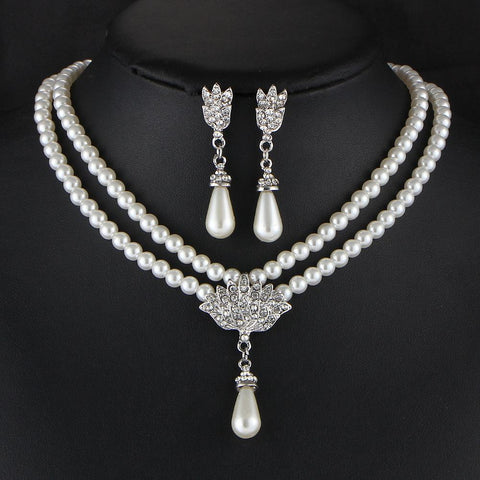 pearl Bridal Jewelry Sets  Pearl Drop  Wedding Jewelry Sets  -JW00280-Veeddydropshipping