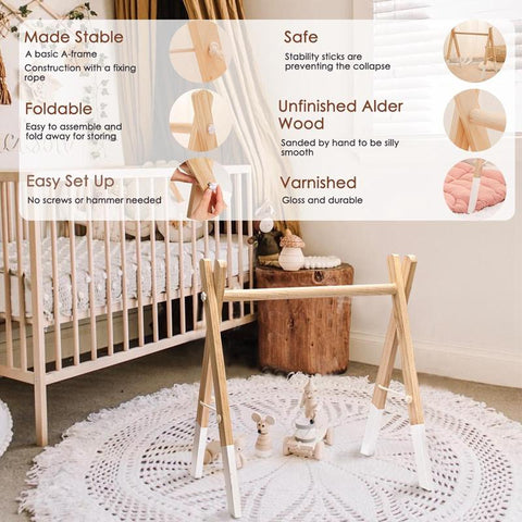 1Set Baby Fitness Frames Wooden Rattle Toys Baby Activity Gym Mobile Suspension-TB00506-Veeddydropshipping