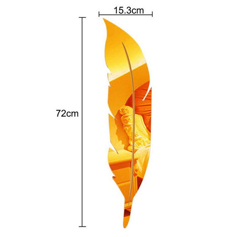 Large Feather 3D Mirror Wall Sticker-HA00223-Veeddydropshipping