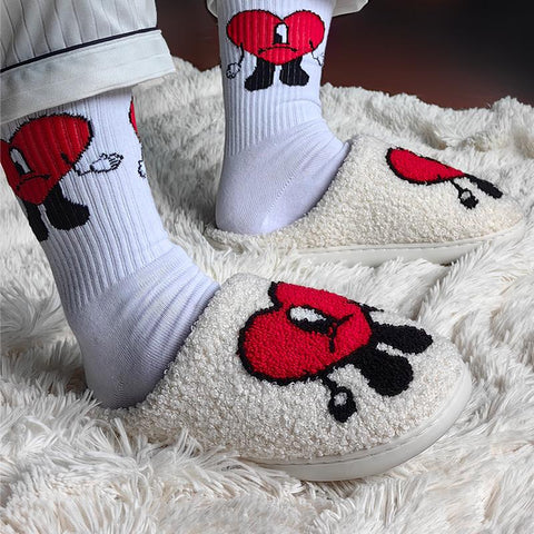 House Couples Men Fluffy Slides Cartoon Embroidery-BS01224-Veeddydropshipping