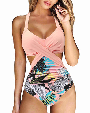 One Piece Tankini Swimwear 2023 New Solid Halter Plus Size Brazil Beach Push-Up -OS00048-Veeddydropshipping