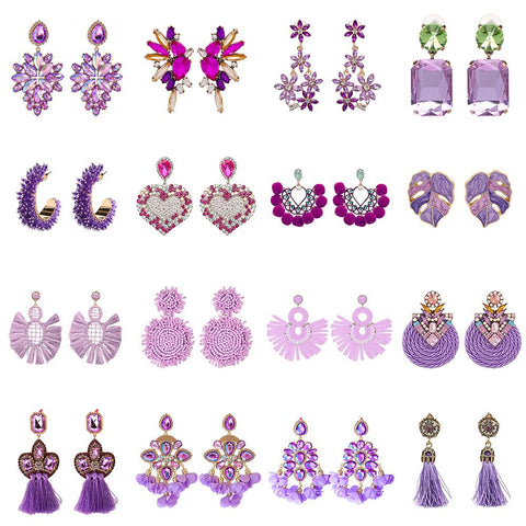 Elegant Purple Series Styles Metal Rhinestone Tassel Dangle Earrings -JW01443-Veeddydropshipping