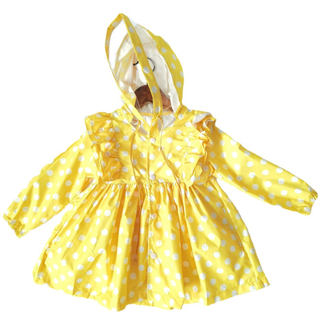 Baby Girls Rain Coat Dot Ruffles Big Brim Hooded Single-breasted Kids Princess-TB01033-Veeddydropshipping