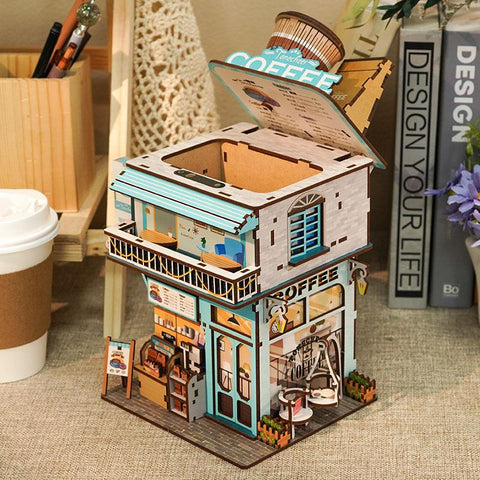 DIY Wooden Model Building Kits Coffee Inductive Storage Box City Street-TB01492-Veeddydropshipping