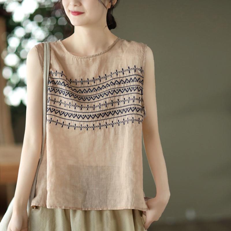 Arts Style Vintage Embroidery Women Loose Sleeveless Tops-WF00329-Veeddydropshipping