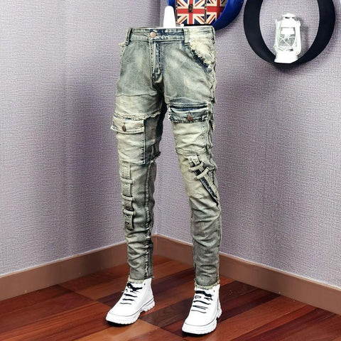 Denim Jean Men&#39;s Patch Slim Feet Fashion Retro-MF00552-Veeddydropshipping