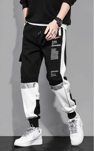 Casual Men Ribbons Harem Jogging Letter Pants Male-Veeddydropshipping