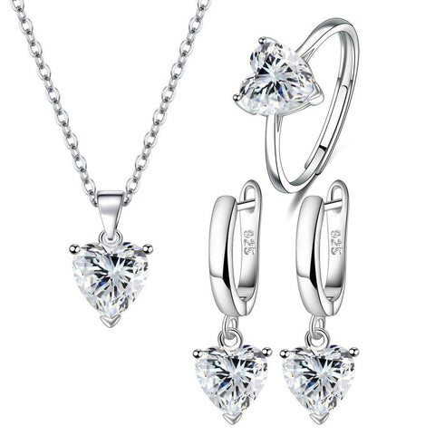 925 Sterling Silver Jewelry Sets  Heart Zircon Ring Earrings Necklace -JW00192-Veeddydropshipping