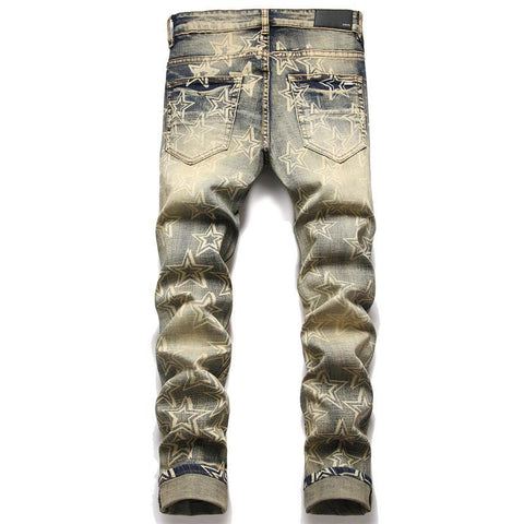 Ripped Jeans Male Scraped Off 3D Star Print Soft Casual-MF00573-Veeddydropshipping