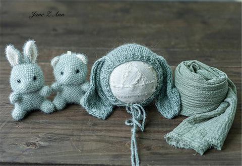 Newborn full moon bear long-eared bunny shape cute doll with hat wrapped-TB00456-Veeddydropshipping