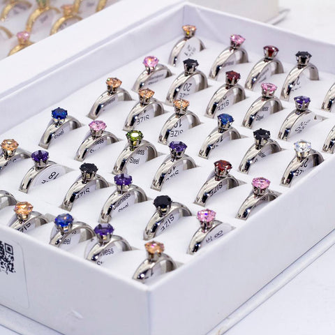 Fashion Colorful Rhinestone Crystal Stainless Steel Rings  -JW00399-Veeddydropshipping